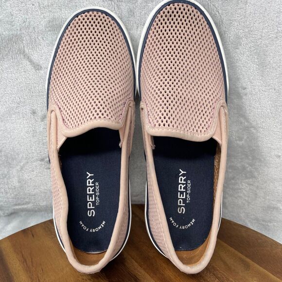 Sperry Sneakers Womens 8 Pink Pier Side Perforated Leather Slip On Boat Shoes - Picture 12 of 16